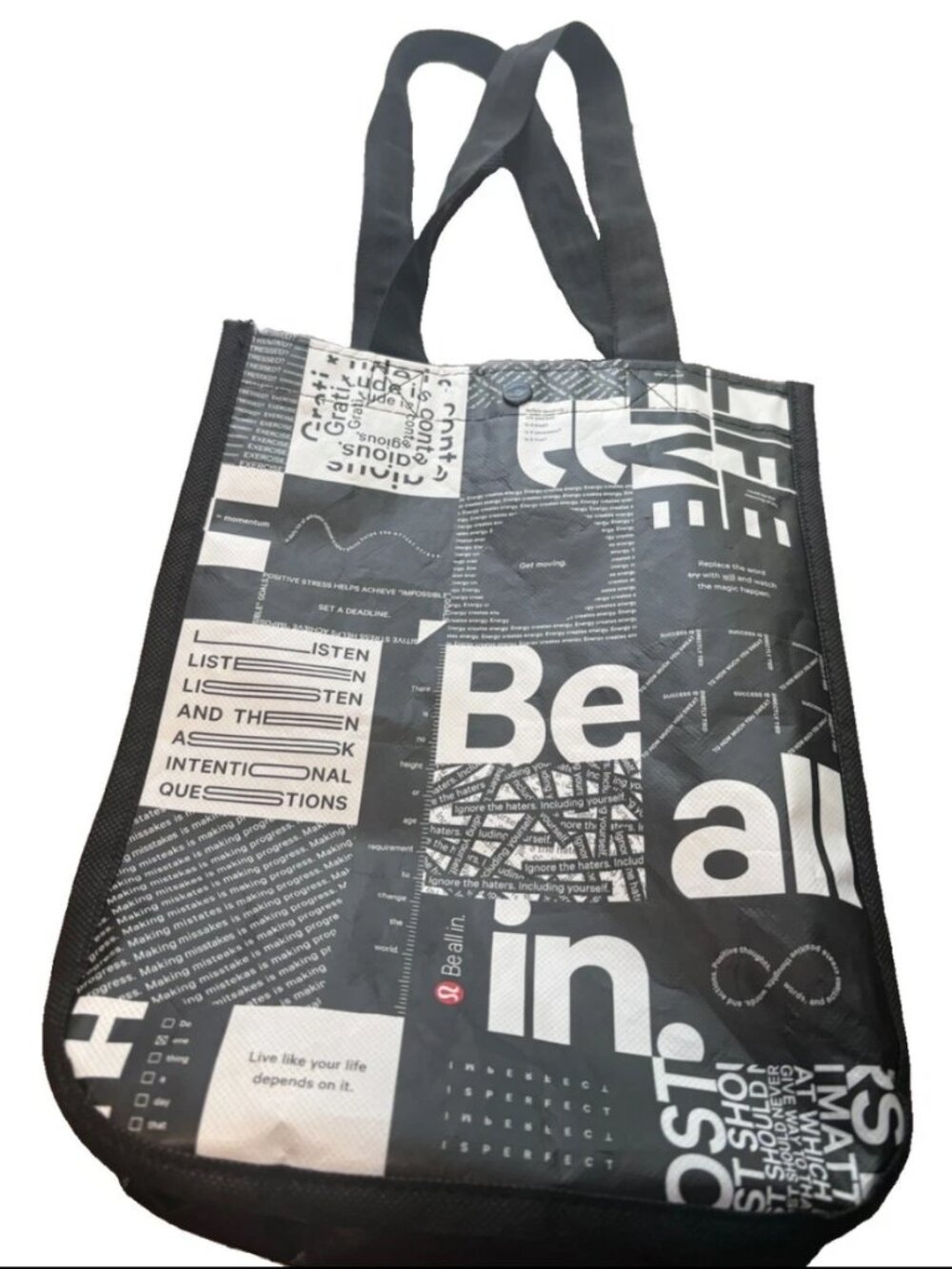 Lululemon Gratitude Reusable Small Black Bag Snap Closure